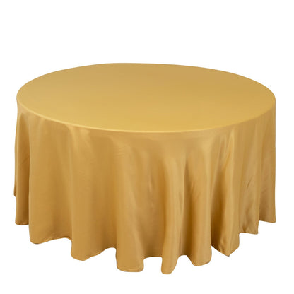 Lamour Satin 120" Round Tablecloth Champagne - Seamless Table Cover with Soft Tempered Sheen Pro Linens