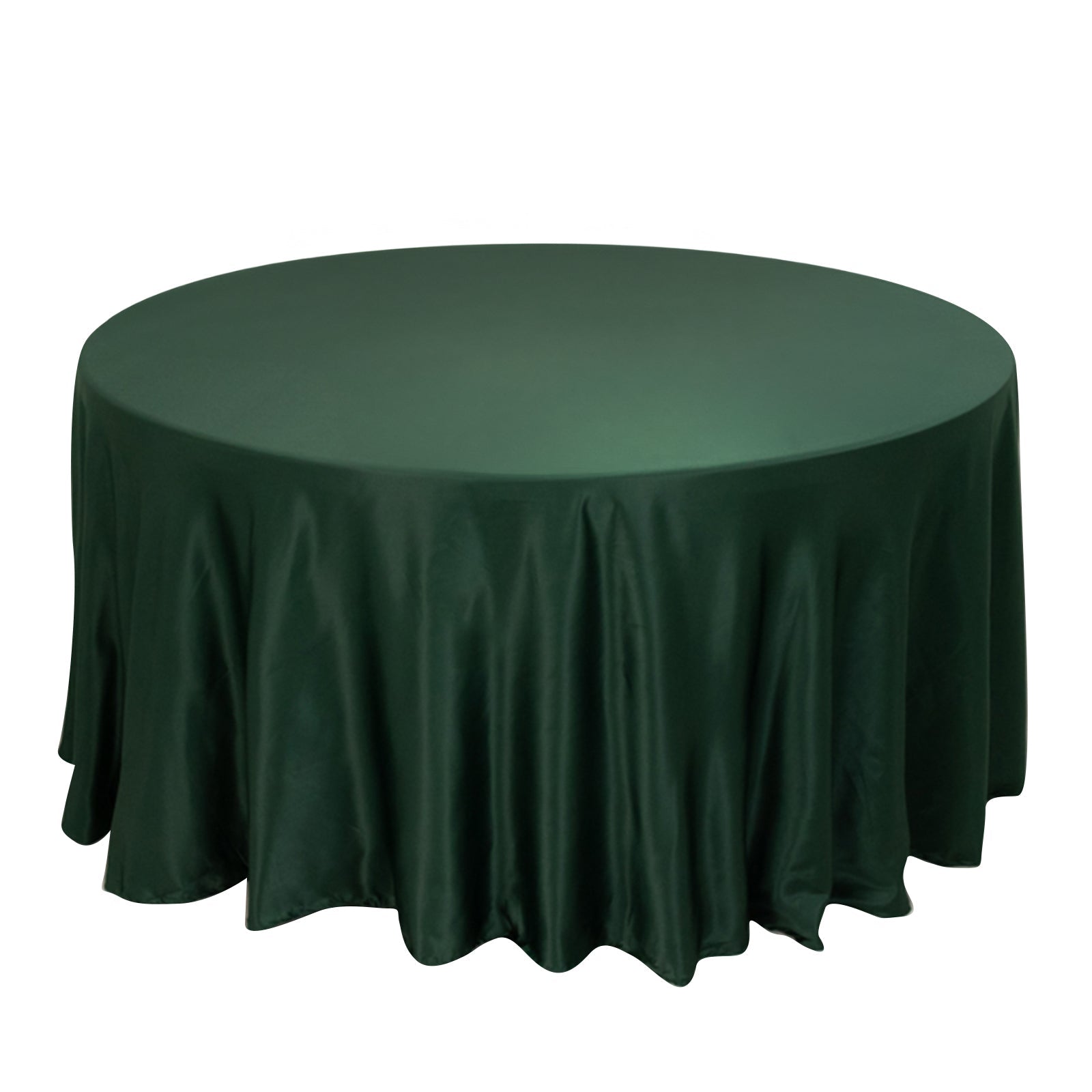 Lamour Satin 120" Round Tablecloth Hunter Emerald - Seamless Table Cover with Soft Tempered Sheen Pro Linens