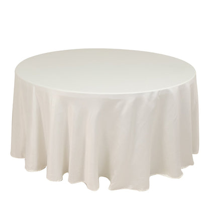 Lamour Satin 120" Round Tablecloth Ivory - Seamless Table Cover with Soft Tempered Sheen Pro Linens