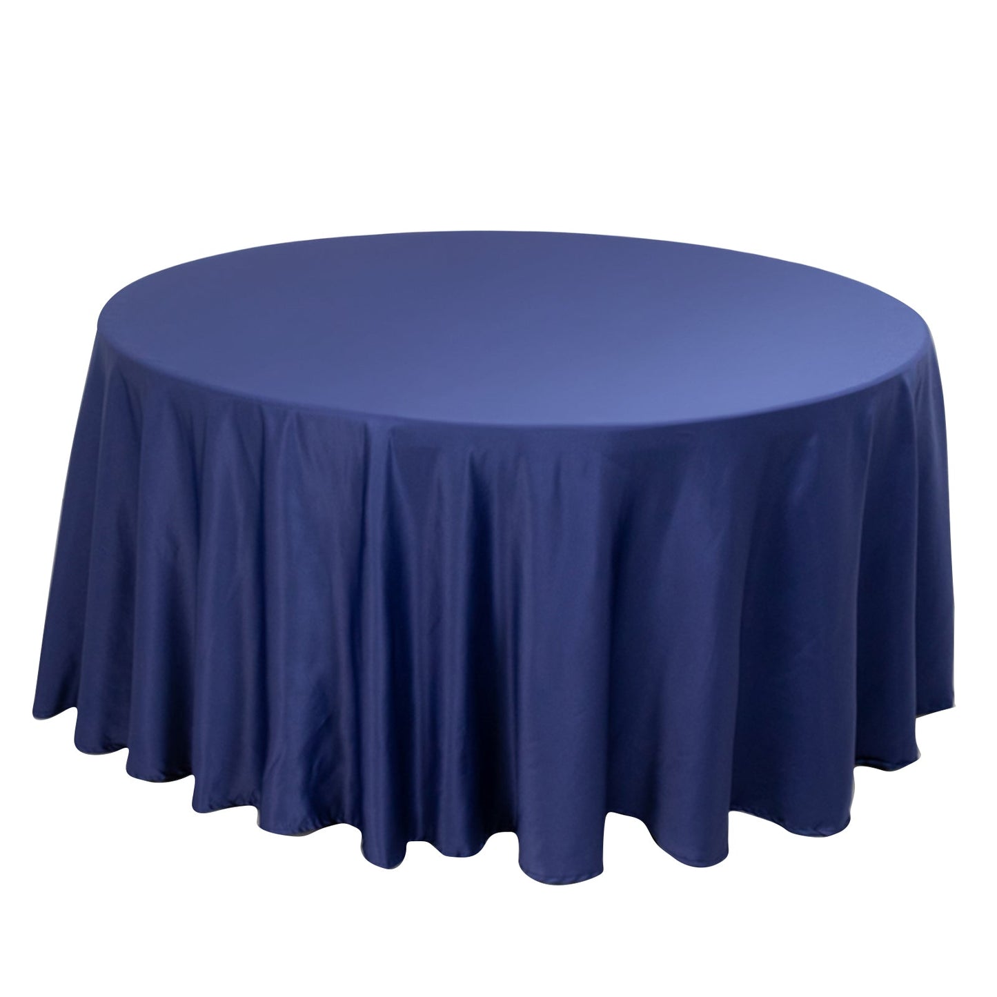 Lamour Satin 120" Round Tablecloth Navy Blue - Seamless Table Cover with Soft Tempered Sheen Pro Linens