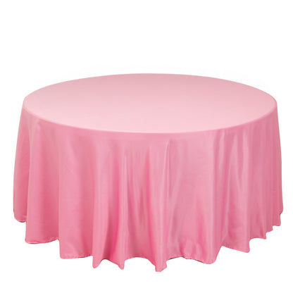 Lamour Satin 120" Round Tablecloth Pink - Seamless Table Cover with Soft Tempered Sheen Pro Linens