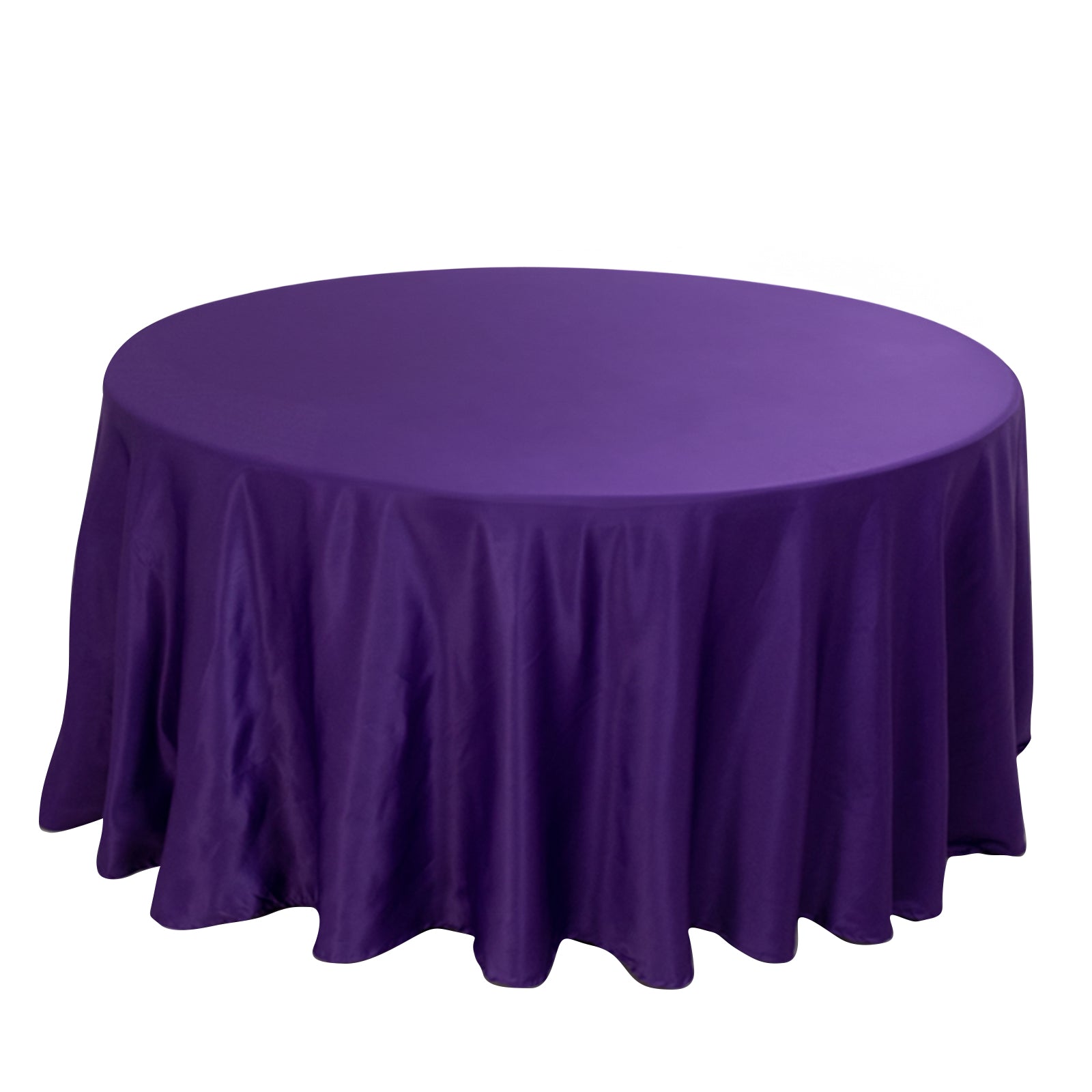 Lamour Satin 120" Round Tablecloth Purple - Seamless Table Cover with Soft Tempered Sheen Pro Linens