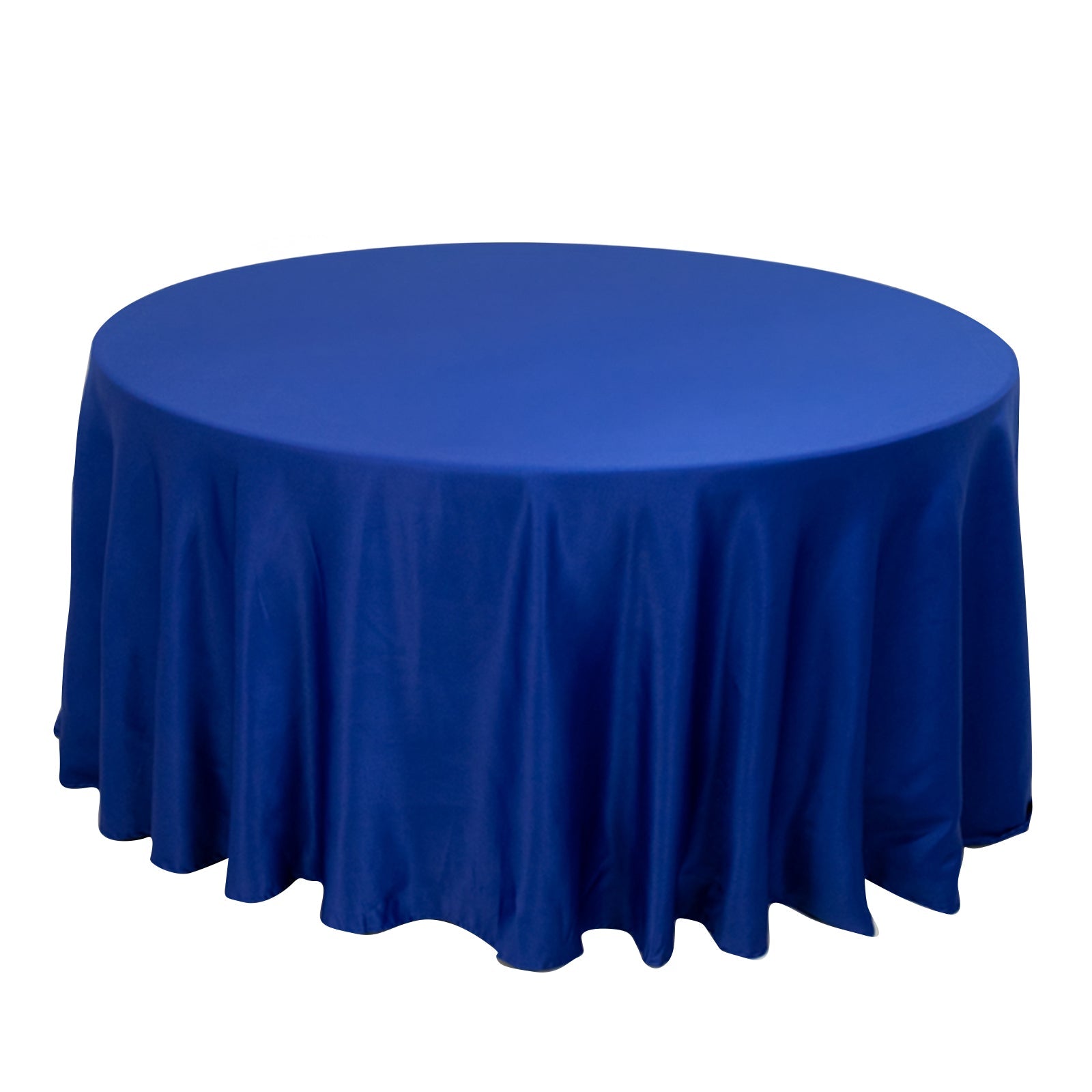 Lamour Satin 120" Round Tablecloth Royal Blue - Seamless Table Cover with Soft Tempered Sheen Pro Linens