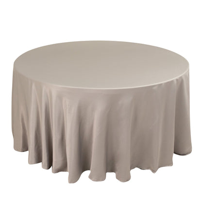 Lamour Satin 120" Round Tablecloth Silver - Seamless Table Cover with Soft Tempered Sheen Pro Linens