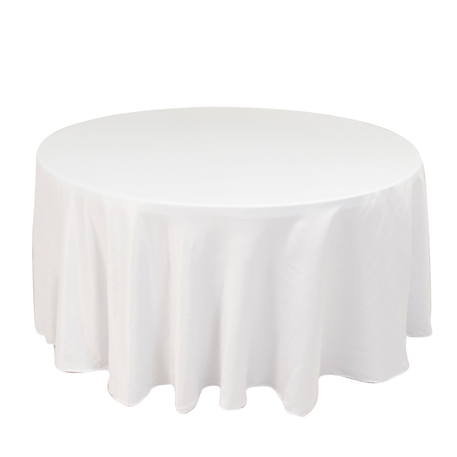 Lamour Satin 120" Round Tablecloth White - Seamless Table Cover with Soft Tempered Sheen for Upscale Gatherings Pro Linens