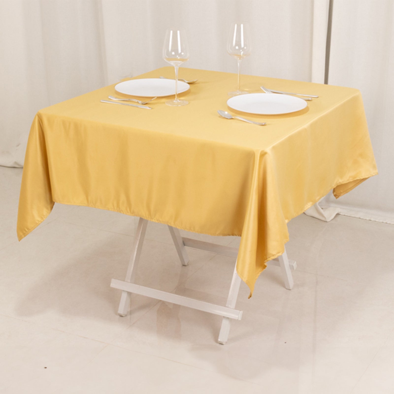 Lamour Satin 54"x54" Square Tablecloth Champagne - Durable & Silk-Like Table Cover Pro Linens