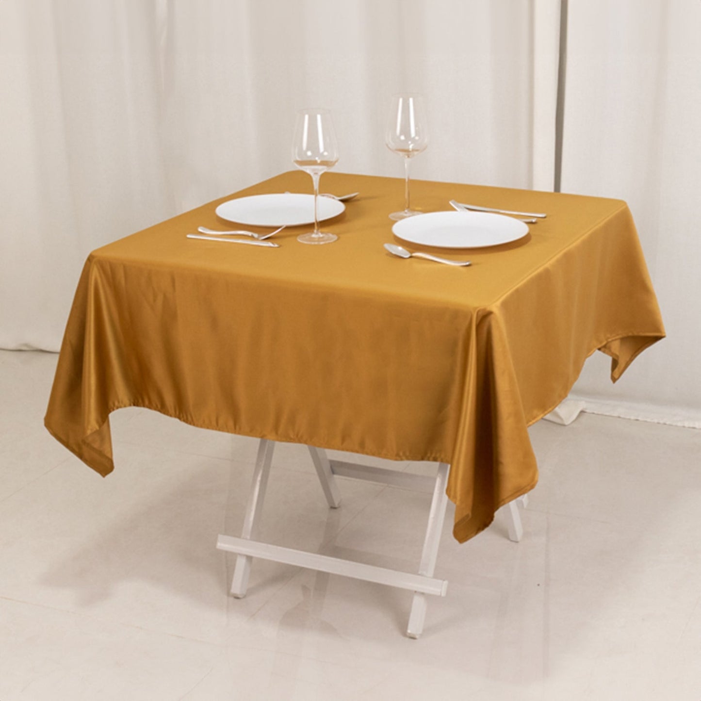 Lamour Satin 54"x54" Square Tablecloth Gold - Durable & Silk-Like Table Cover Pro Linens