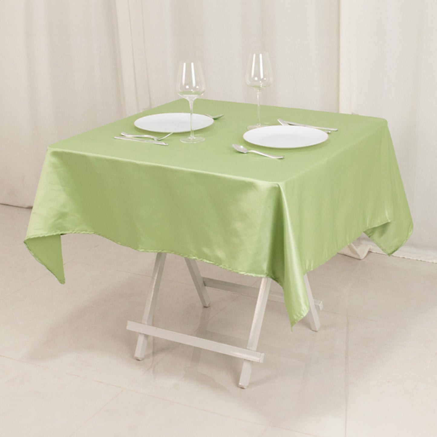 Lamour Satin 54"x54" Square Tablecloth Sage Green - Durable & Silk-Like Table Cover Pro Linens