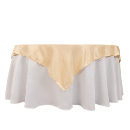 Lamour Satin 54"x54" Table Overlay Square Tablecloth Beige - Durable & Silk-Like Table Cover Pro Linens