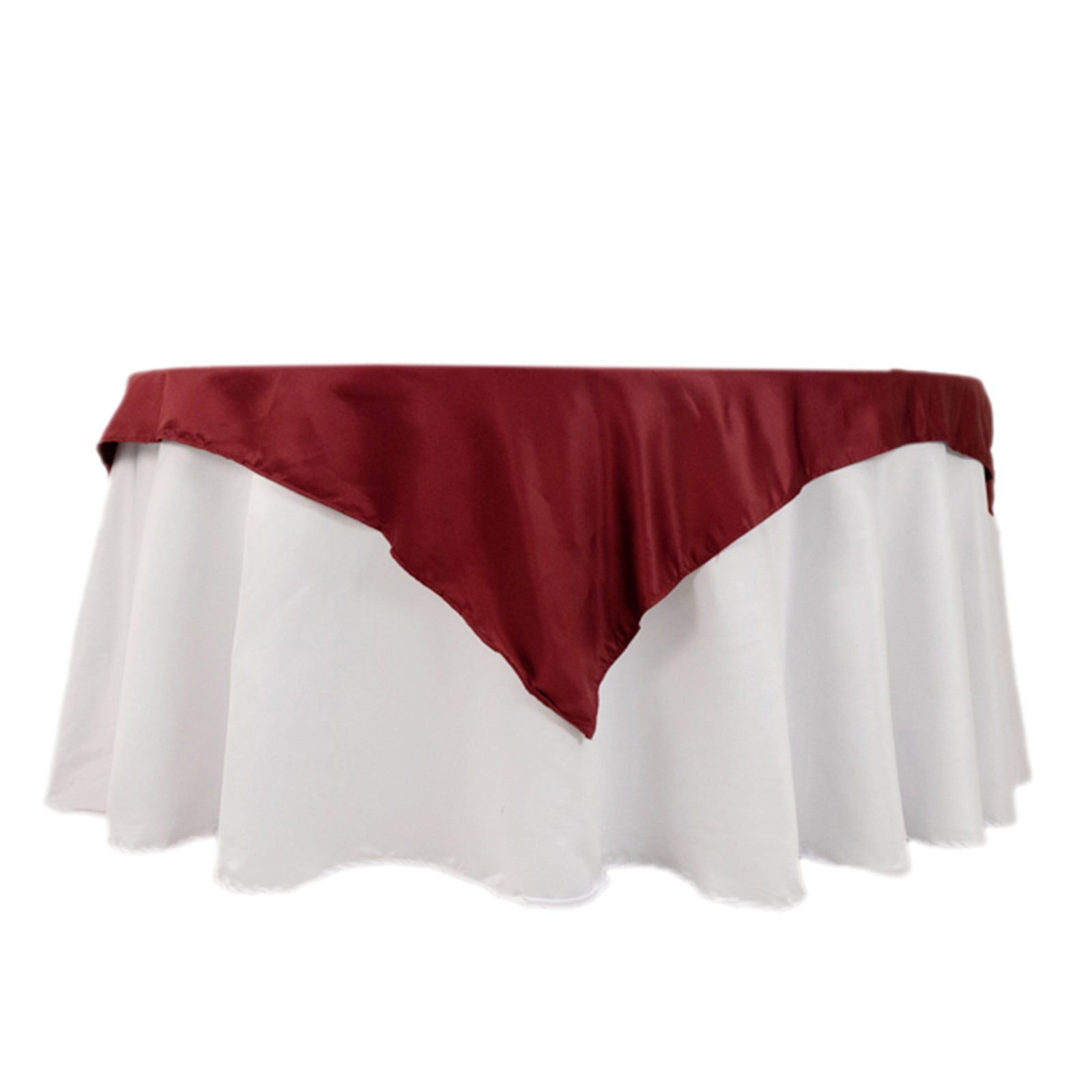 Lamour Satin 54"x54" Table Overlay Square Tablecloth Burgundy - Durable & Silk-Like Table Cover Pro Linens