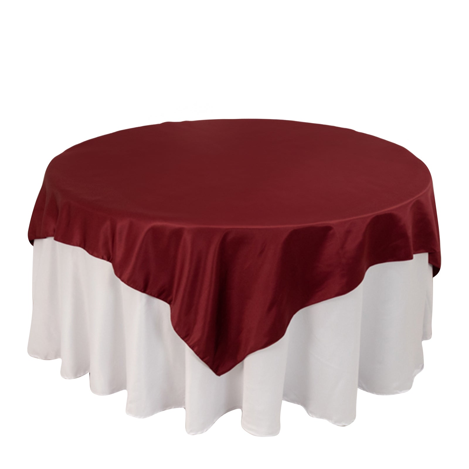 Lamour Satin 72"x72" Table Overlay Square Tablecloth Burgundy - Smooth Finish Table Topper Pro Linens