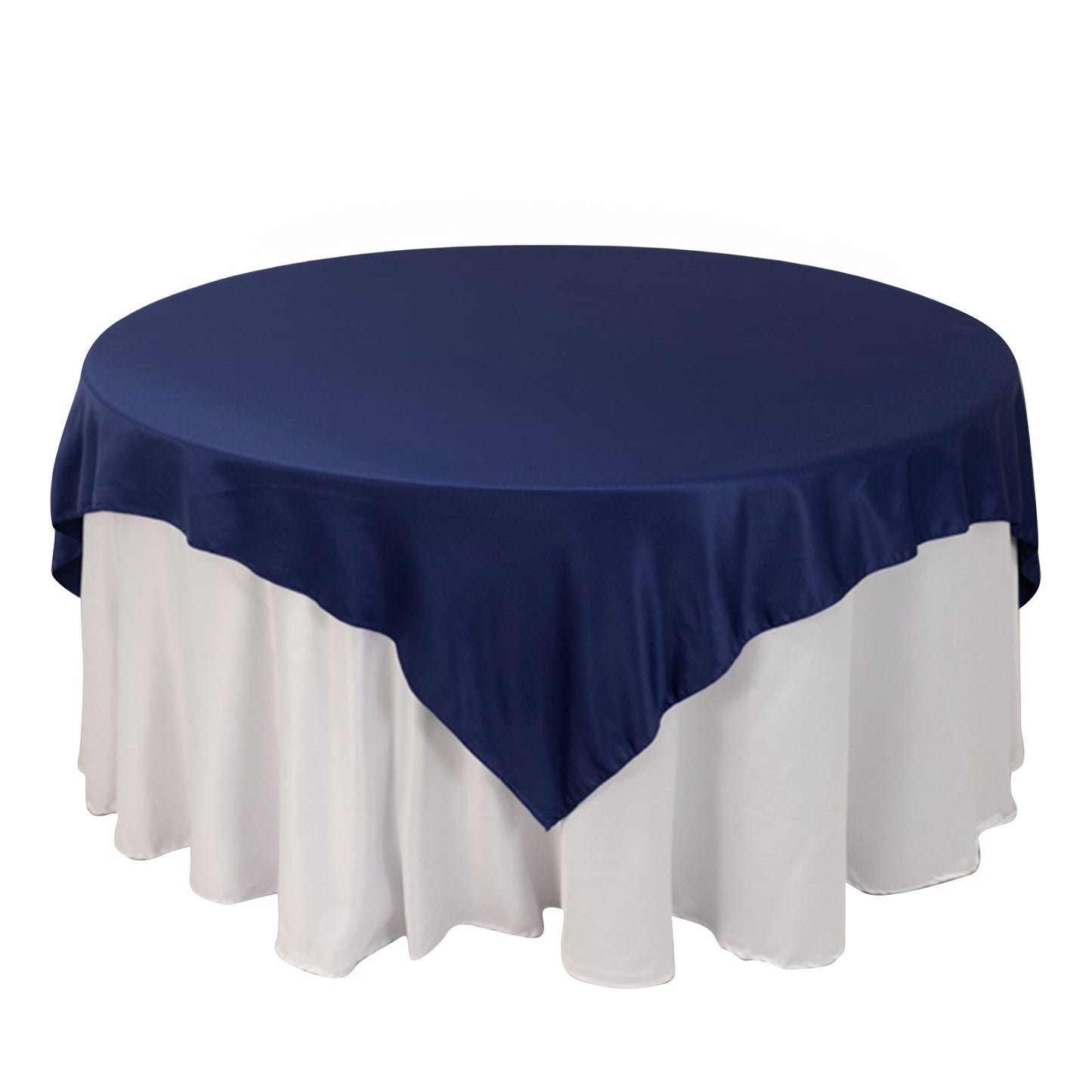 Lamour Satin 72"x72" Table Overlay Square Tablecloth Navy Blue - Smooth Finish Table Topper Pro Linens