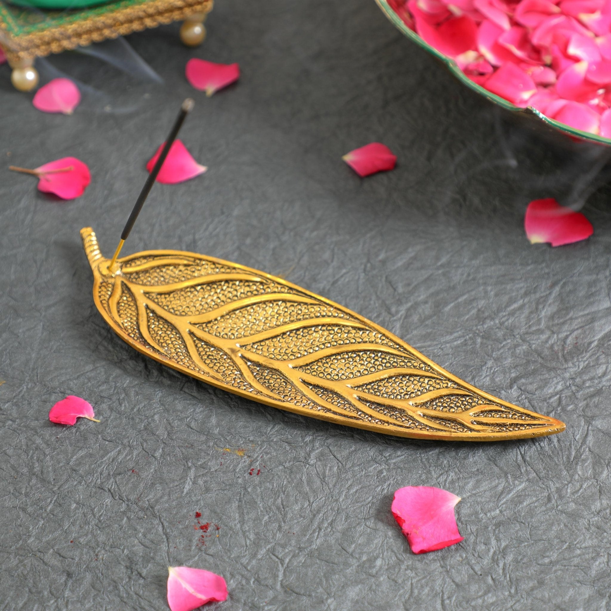 Leaf Shaped Agarbatti Stand White metal PRO Indian