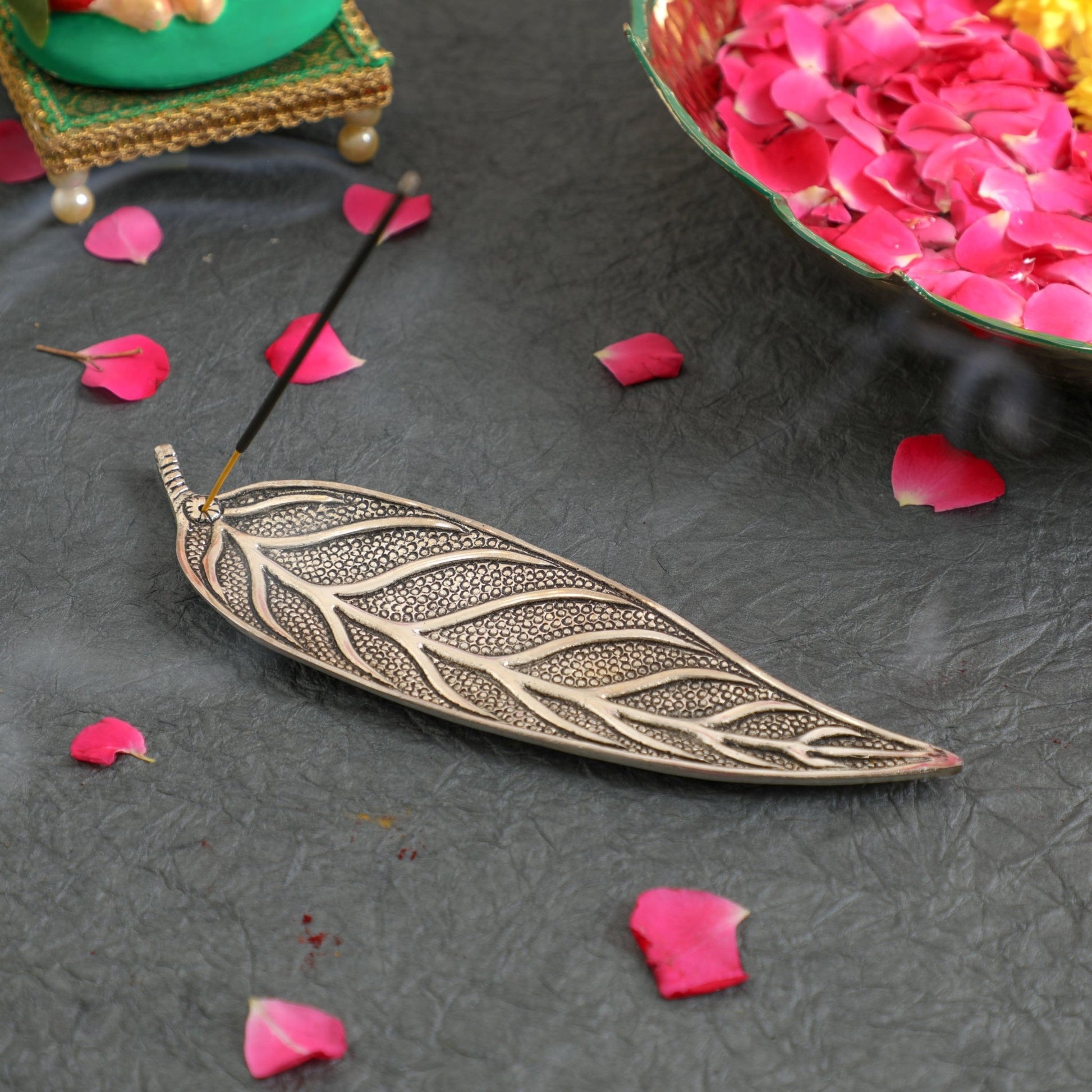 Leaf Shaped Agarbatti Stand White metal PRO Indian