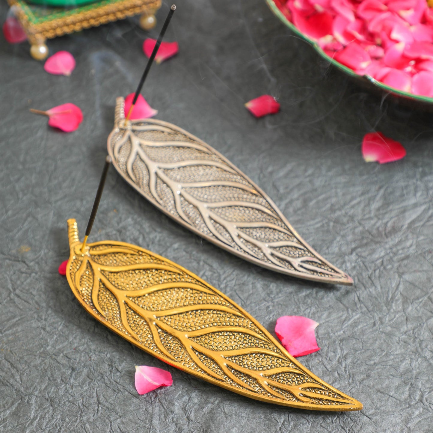 Leaf Shaped Agarbatti Stand White metal PRO Indian