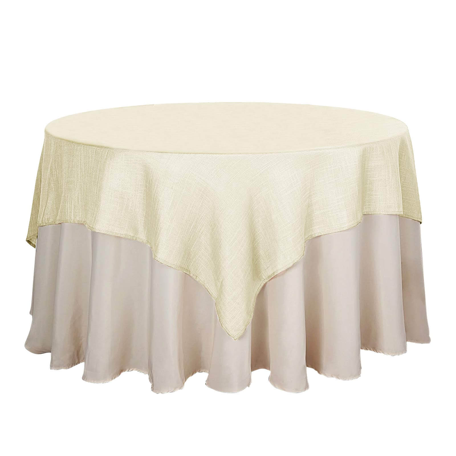 Linen 72"x72" Table Overlay Square Tablecloth Ivory - Slubby Textured Wrinkle-Resistant Design for Stylish Occasions Pro Linens