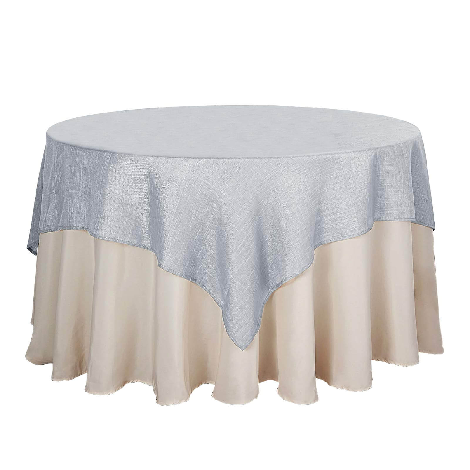 Linen 72"x72" Table Overlay Square Tablecloth Silver - Slubby Textured Wrinkle-Resistant Design for Stylish Occasions Pro Linens