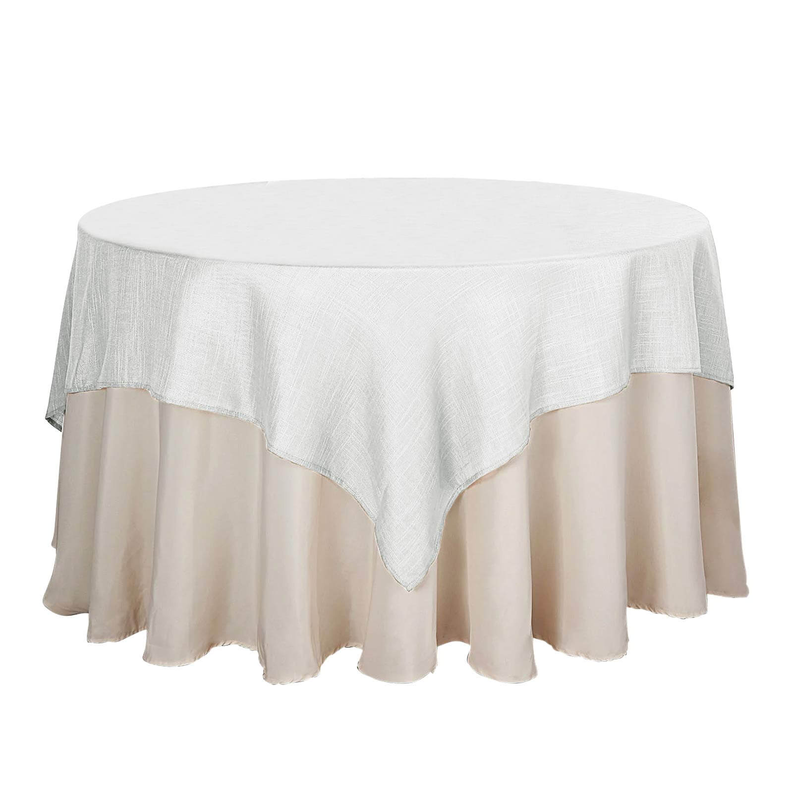 Linen 72"x72" Table Overlay Square Tablecloth White - Slubby Textured Wrinkle-Resistant Design for Stylish Occasions Pro Linens