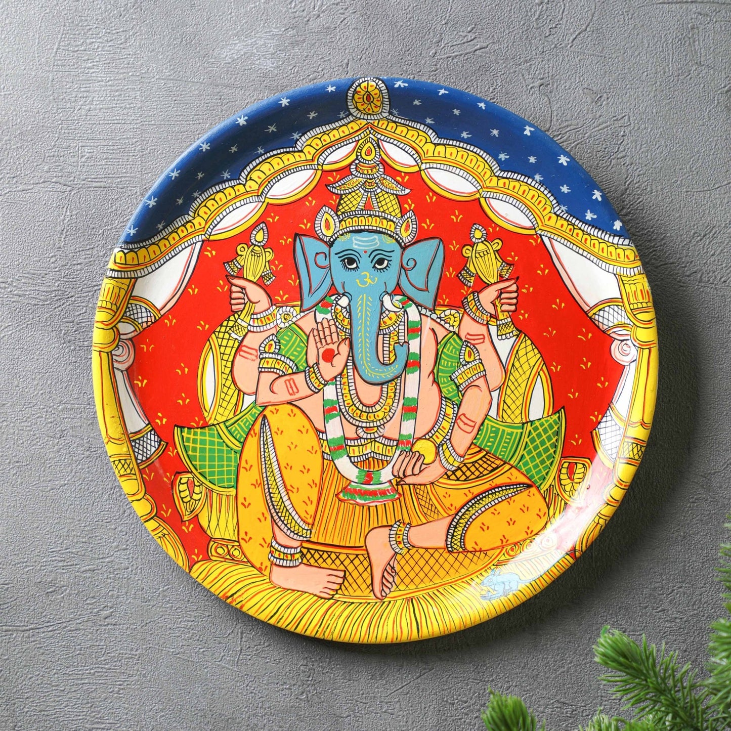 Lord Ganesha Cheriyal Wall Plate - 12" Cheriyal Art PRO Indian