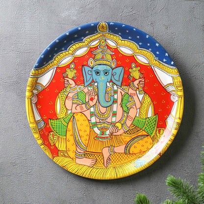 Lord Ganesha Cheriyal Wall Plate - 12" Cheriyal Art PRO Indian