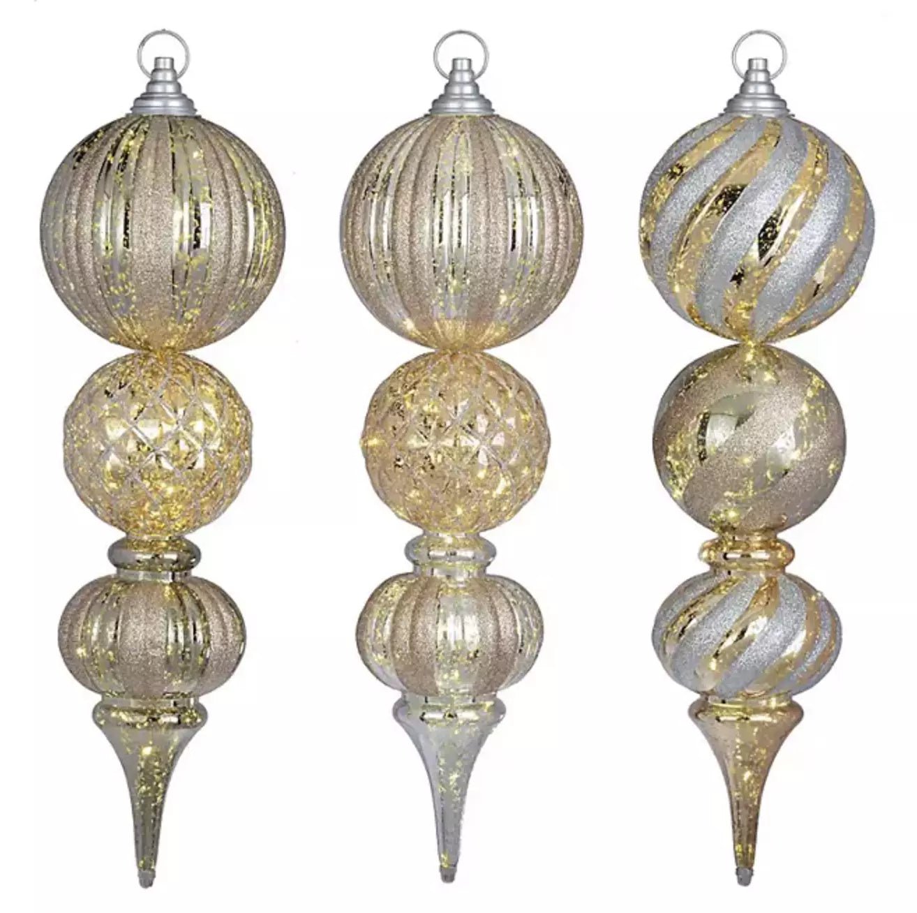 Member's Mark Jumbo Pre - Lit Shatterproof Ornament Stake Lights, Set of 3 Gold - Pro Linens