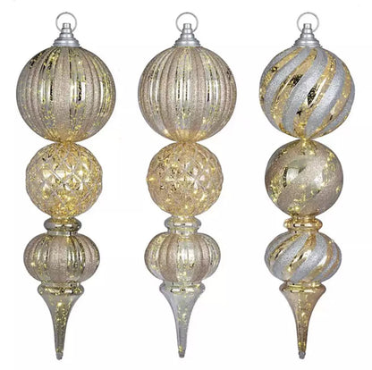 Member's Mark Jumbo Pre - Lit Shatterproof Ornament Stake Lights, Set of 3 Gold - Pro Linens