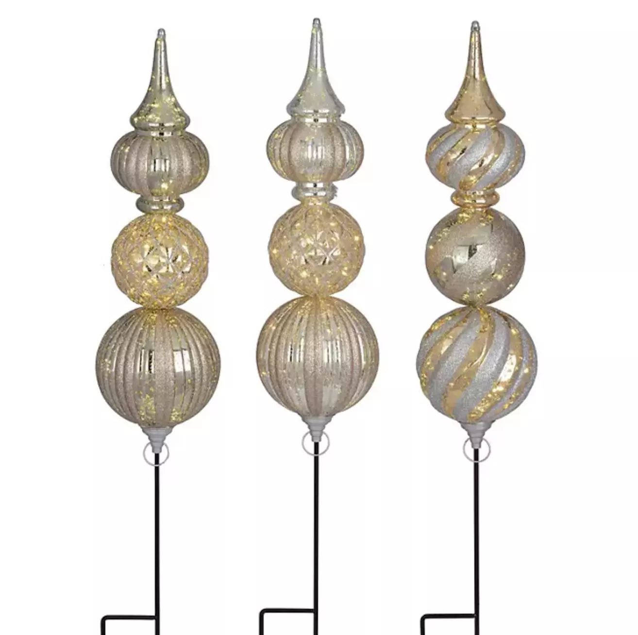 Member's Mark Jumbo Pre - Lit Shatterproof Ornament Stake Lights, Set of 3 Gold - Pro Linens