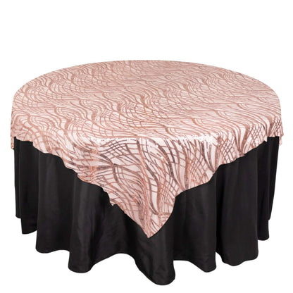 Mesh 72"x72" Table Overlay Square Tablecloth Blush - Wave Embroidered Sequins Table Topper Pro Linens