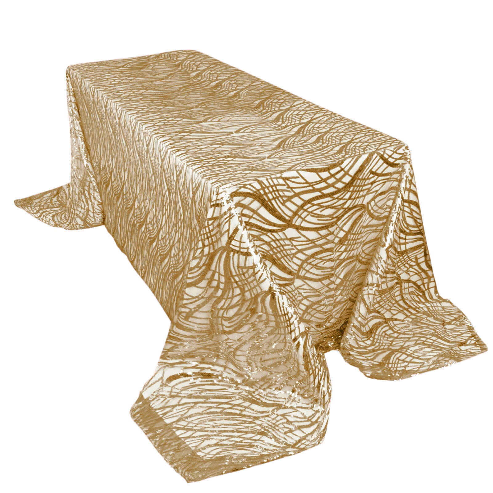 Mesh 90"x156" Rectangle Tablecloth Champagne - Wave Sequin Embroidered Table Cover - Pro Linens