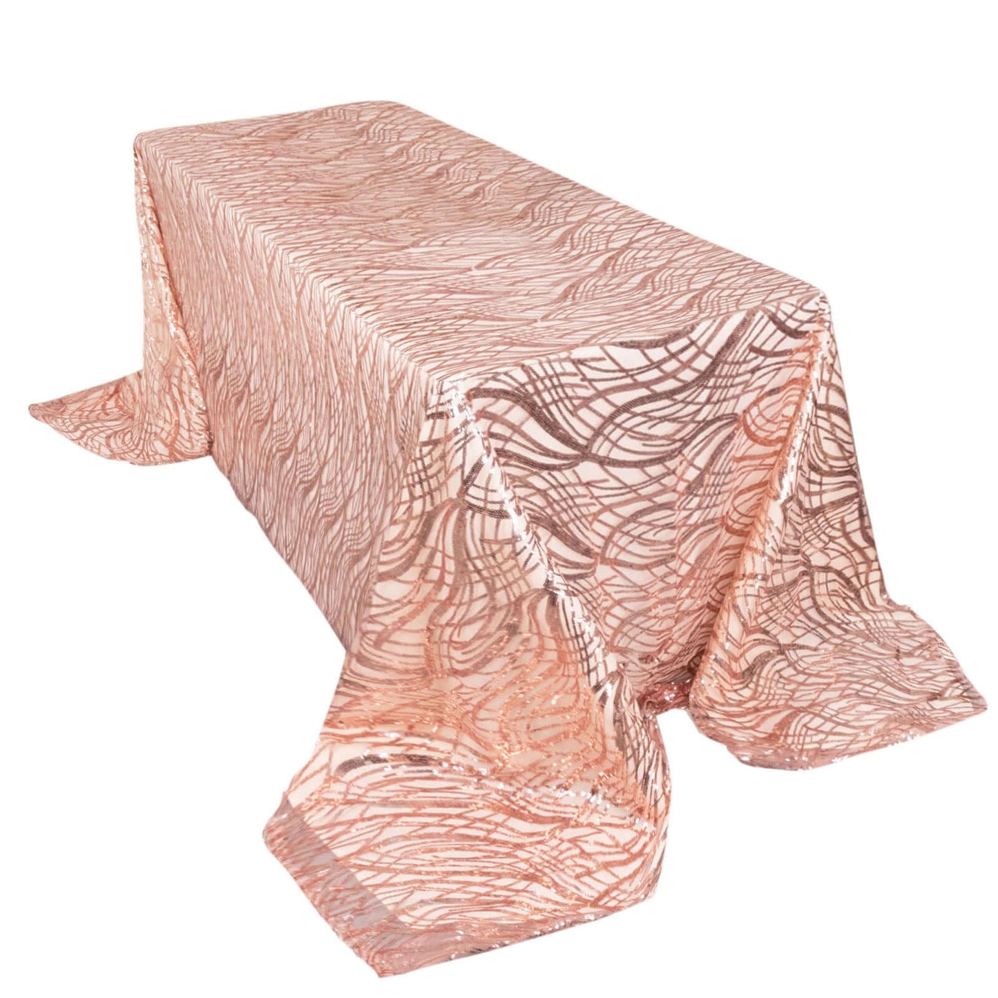 Mesh 90"x156" Rectangle Tablecloth Rose Gold - Wave Sequin Embroidered Table Cover - Pro Linens