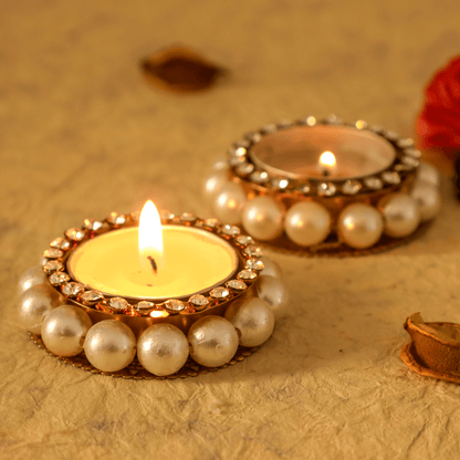 Metal Diya with Pearls Tealights holders PRO Indian