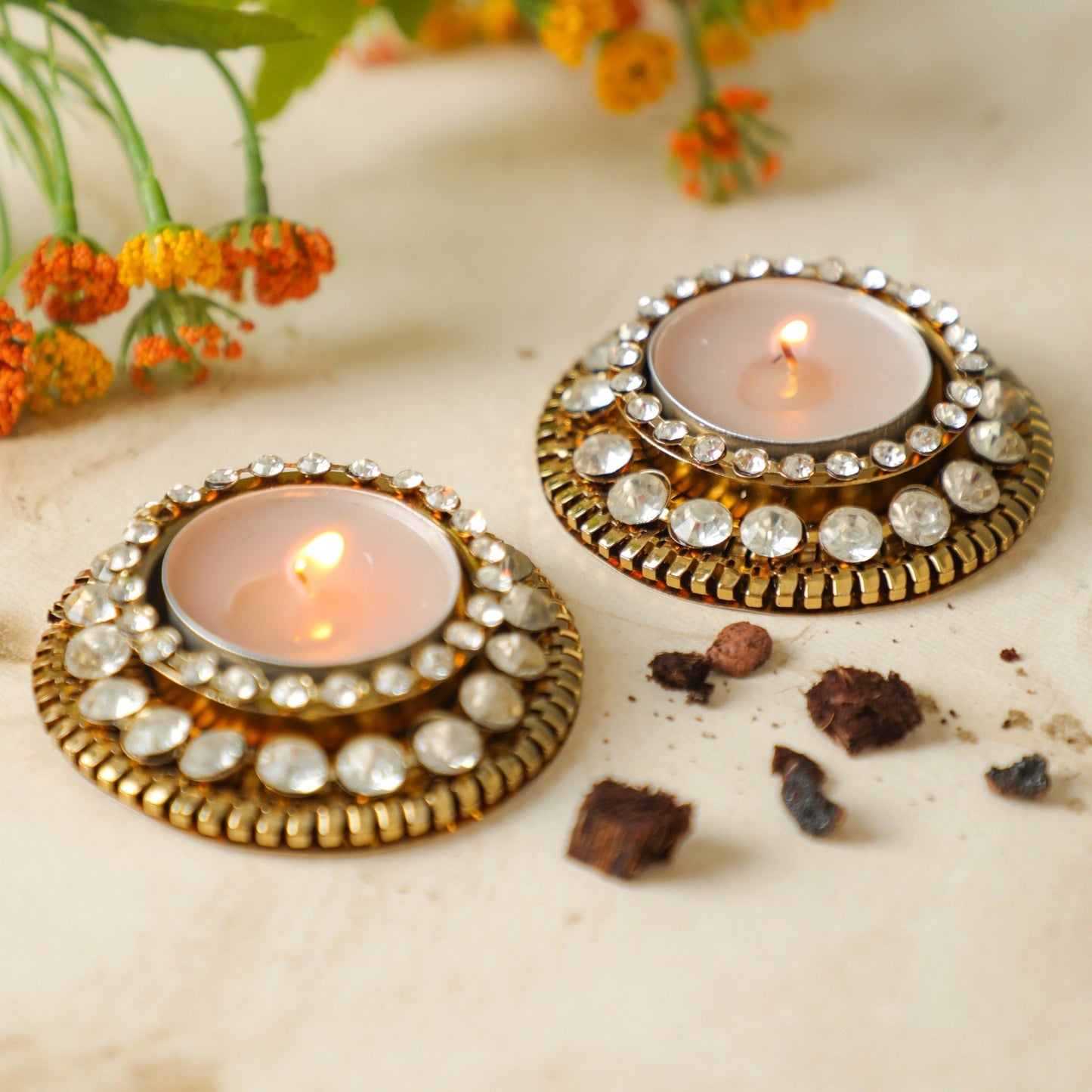 Metal Diyas with Kundan Stones Tealights holders PRO Indian