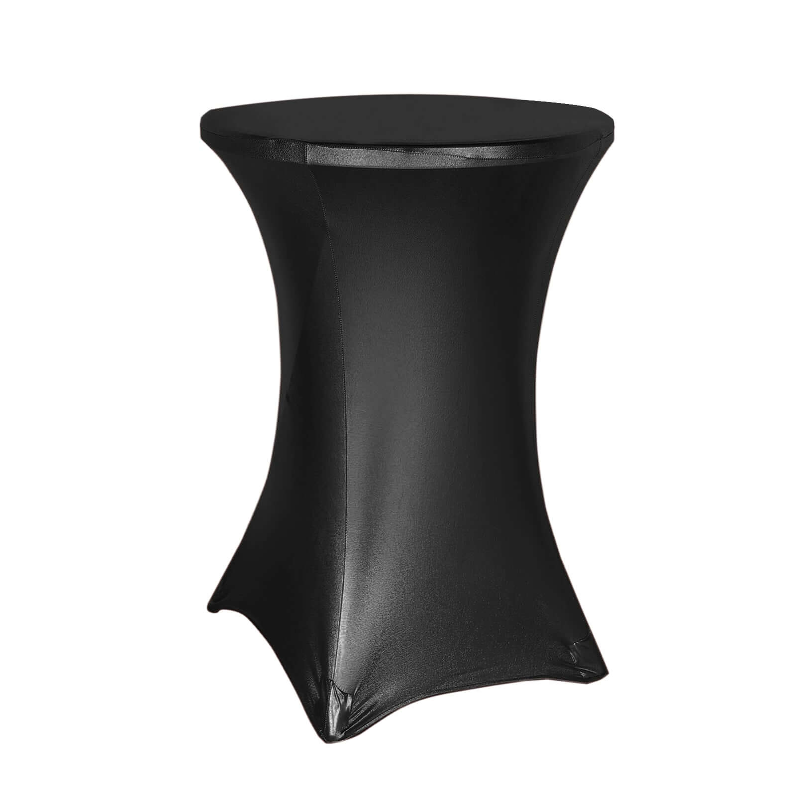 Metallic Spandex 32" Fitted Round Cocktail Table Cover Black Highboy Tablecloth - Stretch Fit & Water-Resistant Pro Linens