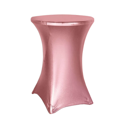 Metallic Spandex 32" Fitted Round Cocktail Table Cover Rose Gold Highboy Tablecloth - Stretch Fit & Water-Resistant Pro Linens