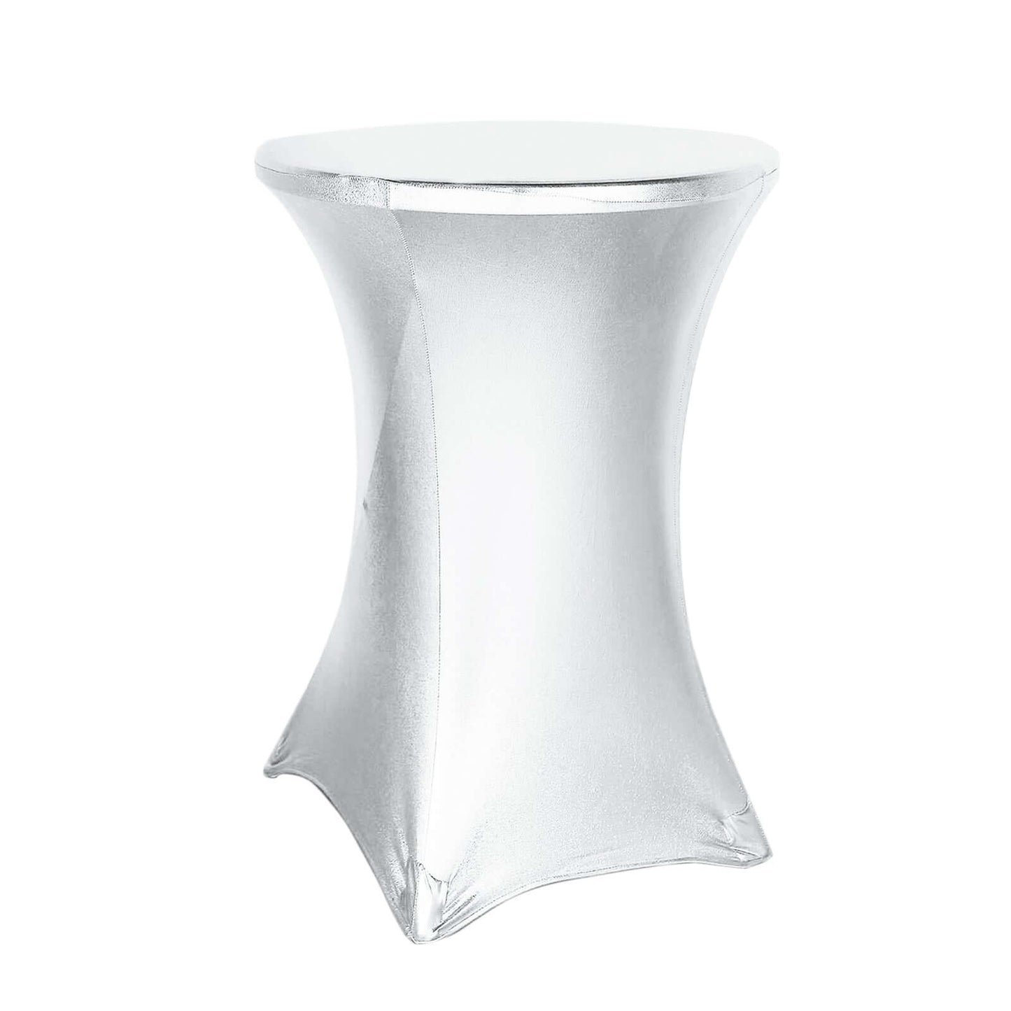 Metallic Spandex 32" Fitted Round Cocktail Table Cover Silver Highboy Tablecloth - Stretch Fit & Water-Resistant Pro Linens