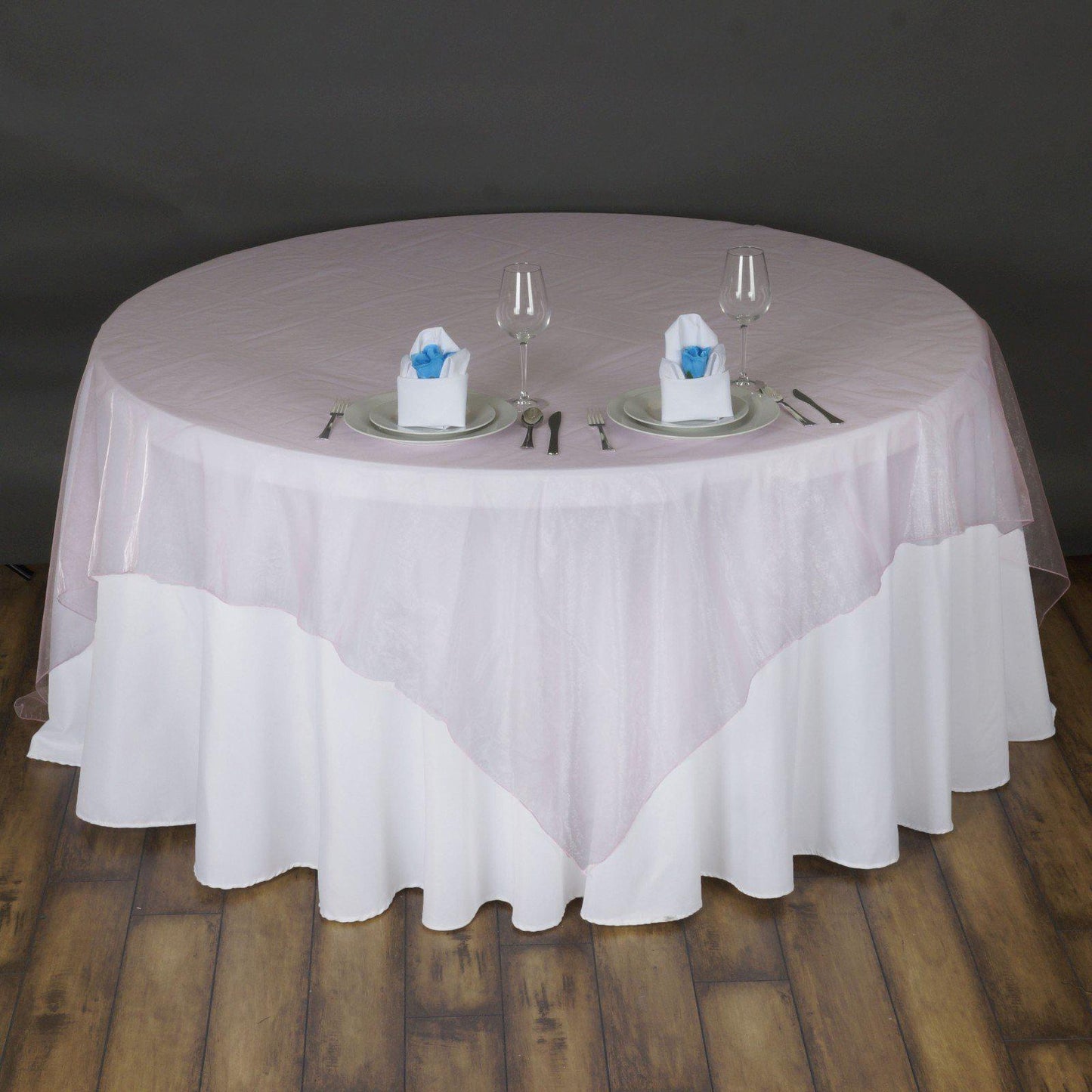 Organza 72"x72" Table Overlay Square Tablecloth Pink - Sheer Design for Stylish Events Pro Linens