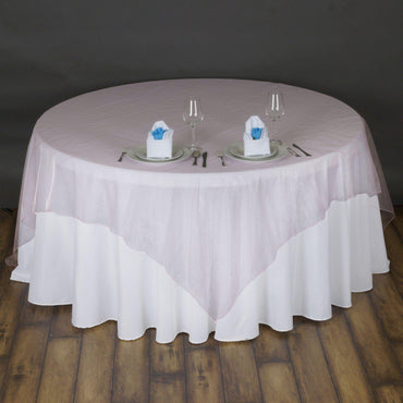 Organza 72"x72" Table Overlay Square Tablecloth Pink - Sheer Design for Stylish Events Pro Linens