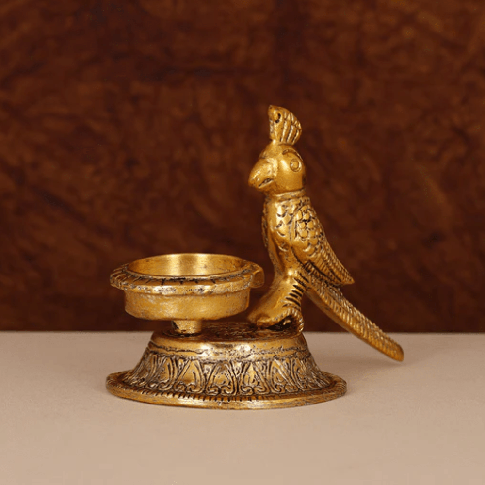 Parrot Design Oil Wick Diya White metal PRO Indian