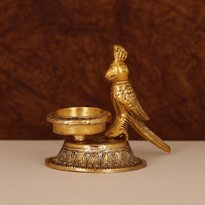 Parrot Design Oil Wick Diya White metal PRO Indian