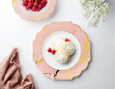 Pink and Gold Marble Plastic Plates 10 Pack - Grand Plate Pro Linens