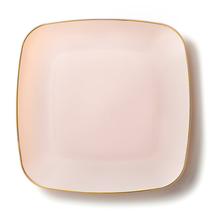 Pink and Gold Rim Square Plastic Plates 10 Pack - Classic Plate Pro Linens