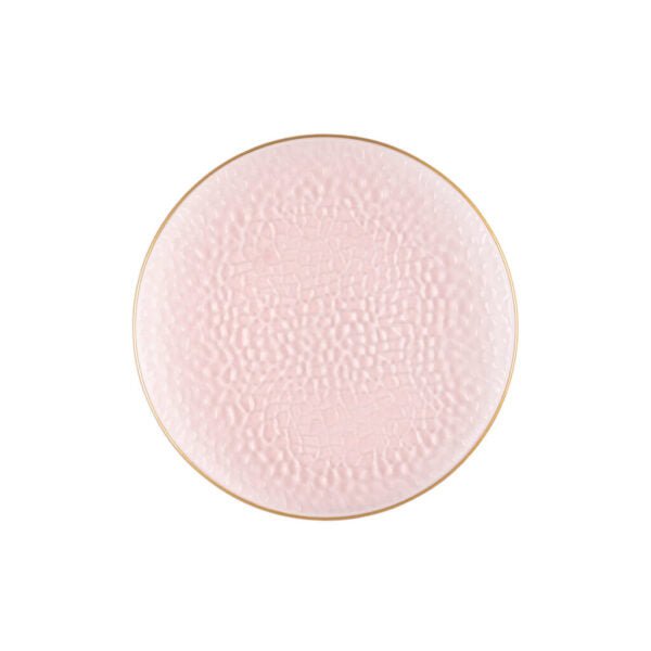 Pink and Gold Round Hammered Plastic Plates - Organic Hammered Plate Pro Linens