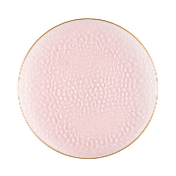 Pink and Gold Round Hammered Plastic Plates - Organic Hammered Plate Pro Linens