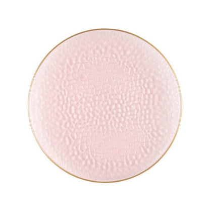 Pink and Gold Round Hammered Plastic Plates - Organic Hammered Plate Pro Linens