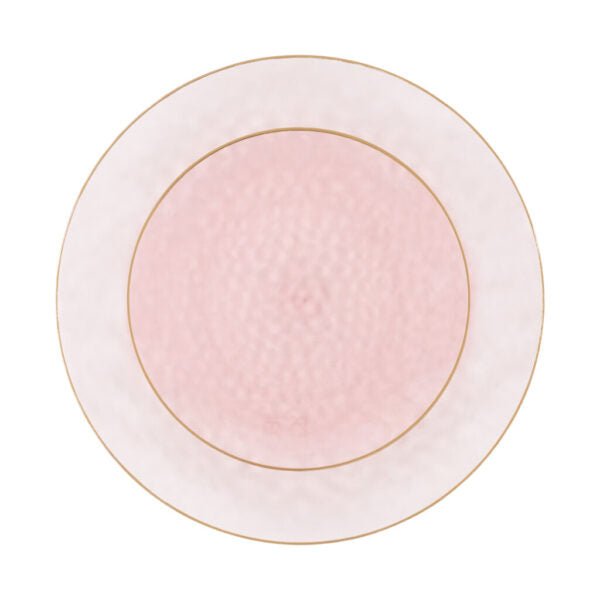 Pink and Gold Round Hammered Plastic Plates - Organic Hammered Plate Pro Linens