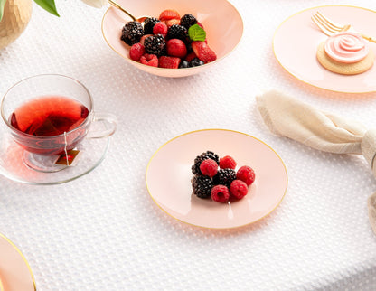 Pink and Gold Round Plastic Plates - Organic Plate Pro Linens