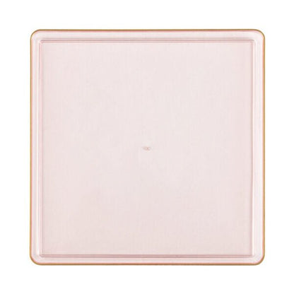 Pink Transparent and Gold Rim Square Plastic Plates - Square Edge Plate Pro Linens