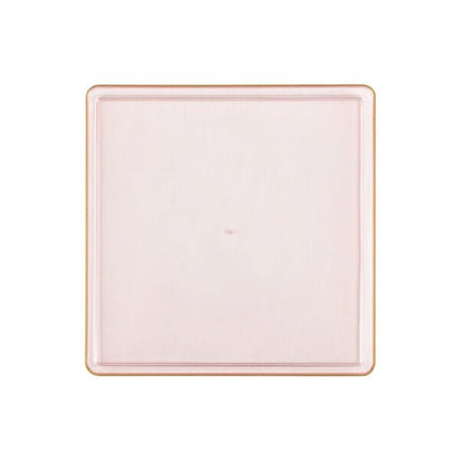 Pink Transparent and Gold Rim Square Plastic Plates - Square Edge Plate Pro Linens