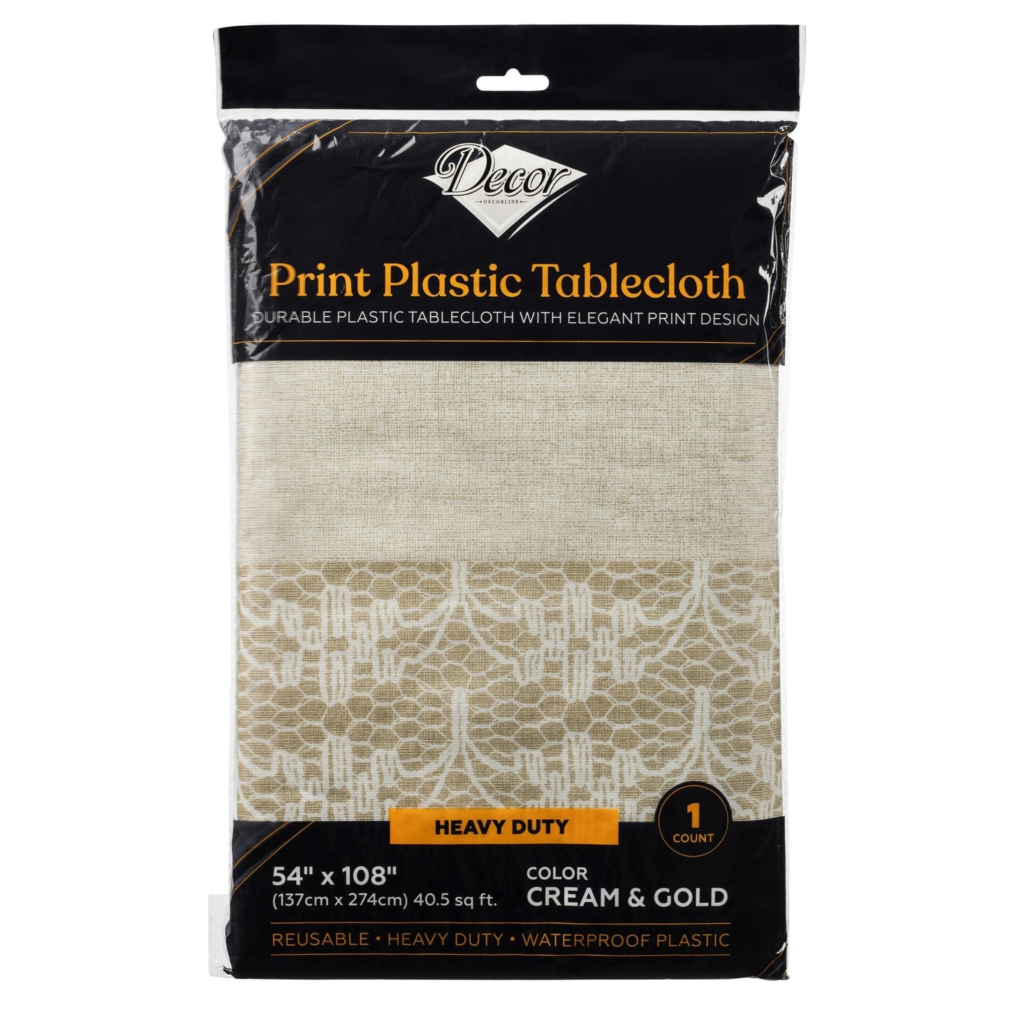 Plastic Tablecloth Print Cream/Gold 54″x108″ - Pro Linens