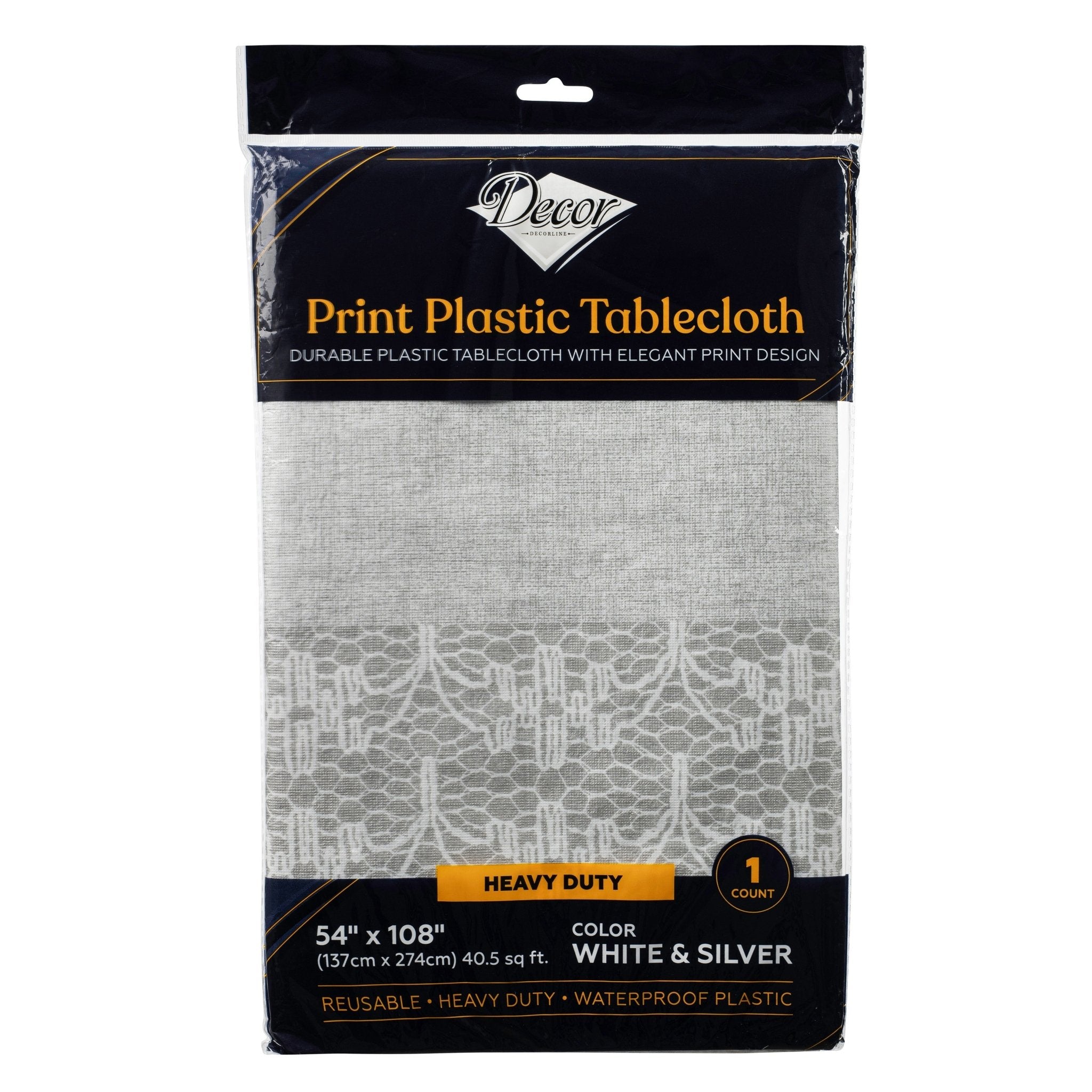 Plastic Tablecloth Print White/Silver 54″x108″ - Pro Linens